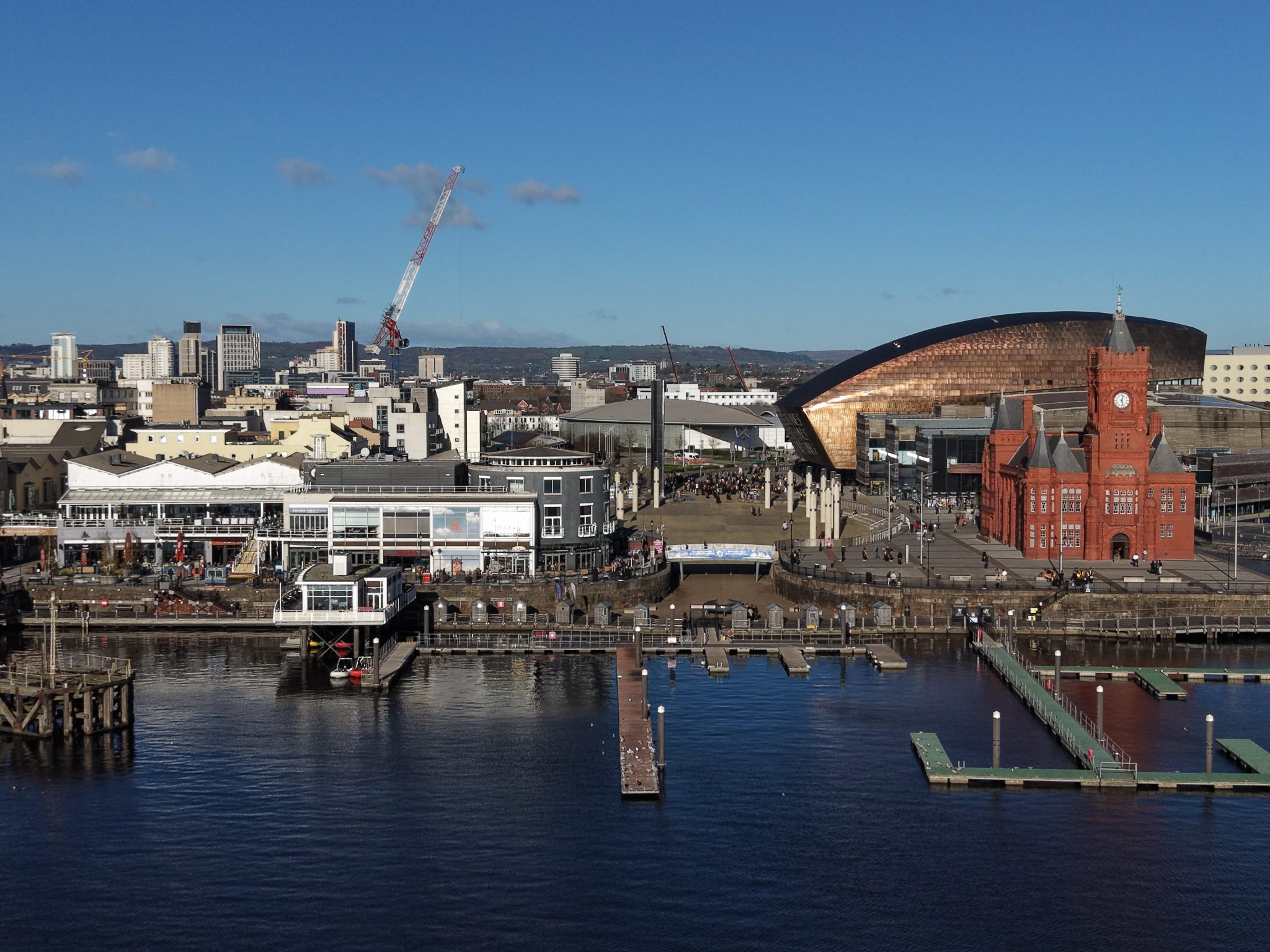 Aerial photograph of the Cardiff Bay waterfront