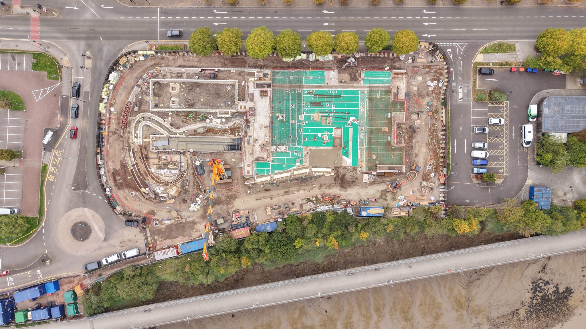 Top-down aerial view of a commercial construction site used for site mapping and planning