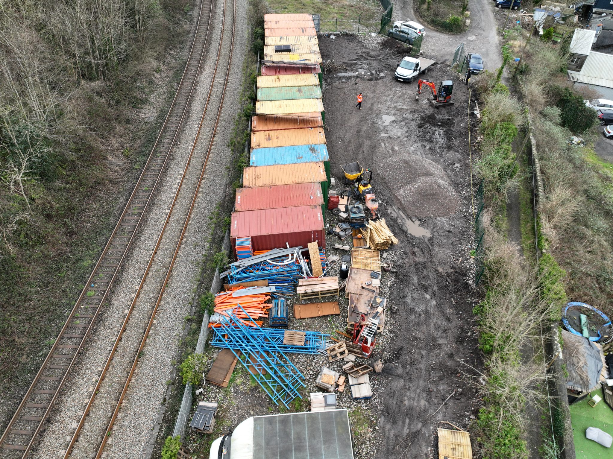 Aerial documentation image showing ongoing development and operational layout at Greencube Storage